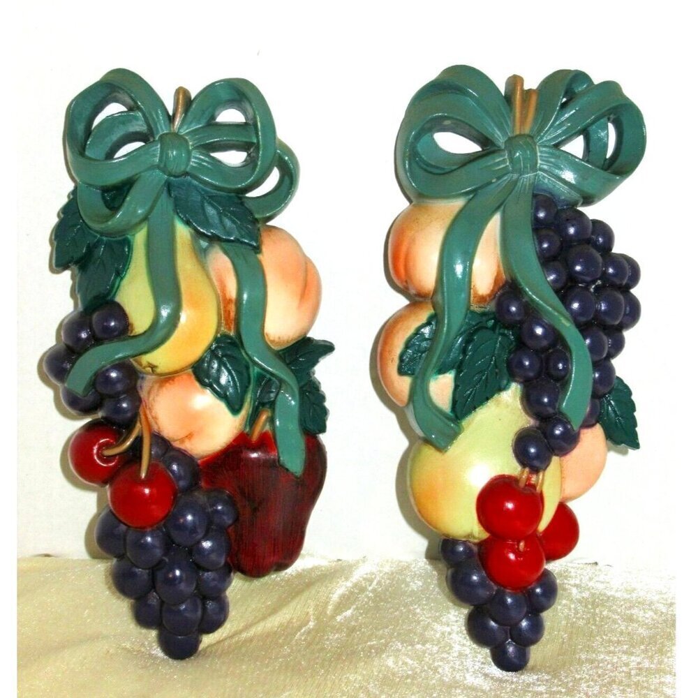 Vtg Burwood Plaques Wall Hangings Homco Fruit Bunch Kitchen Décor #3335 1B & 2B